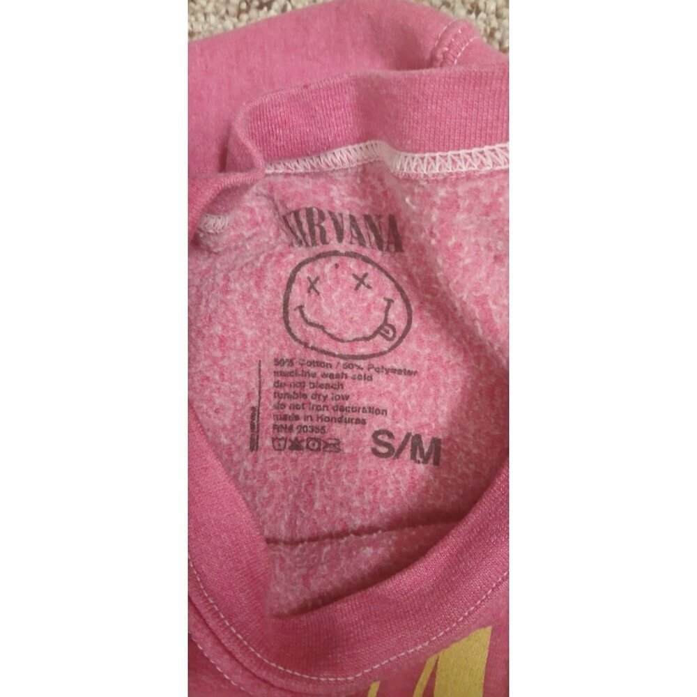 Nirvana Sweatshirt Mens Size Medium Pink OVERSIZED Fit 90s Grunge Band Retro - Picture 2 of 8